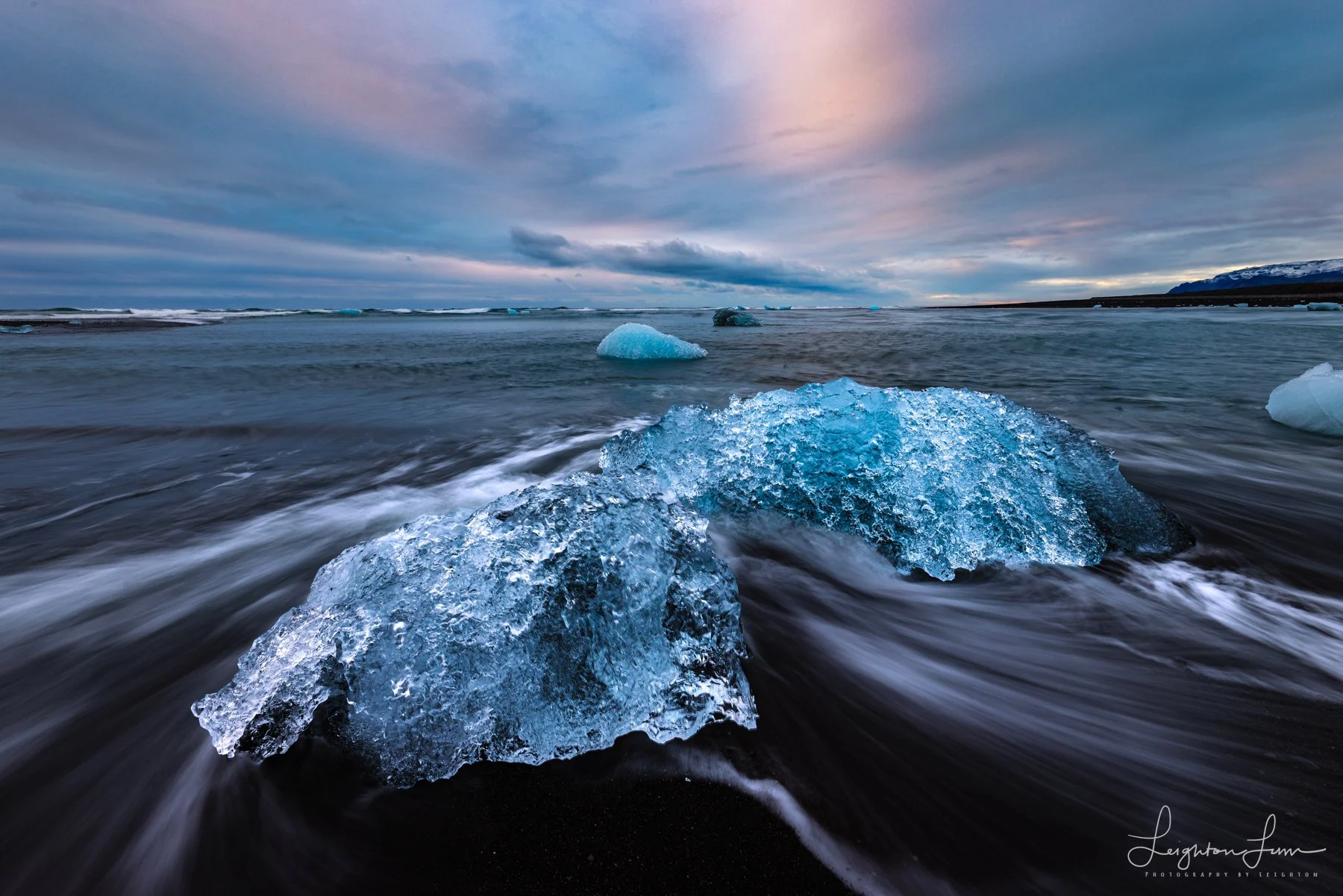 Ice on the black sand of Diamond Beach, Iceland
